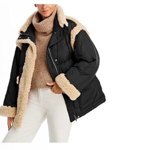 Stand Studio Black Puffer with Tan Sherpa Details